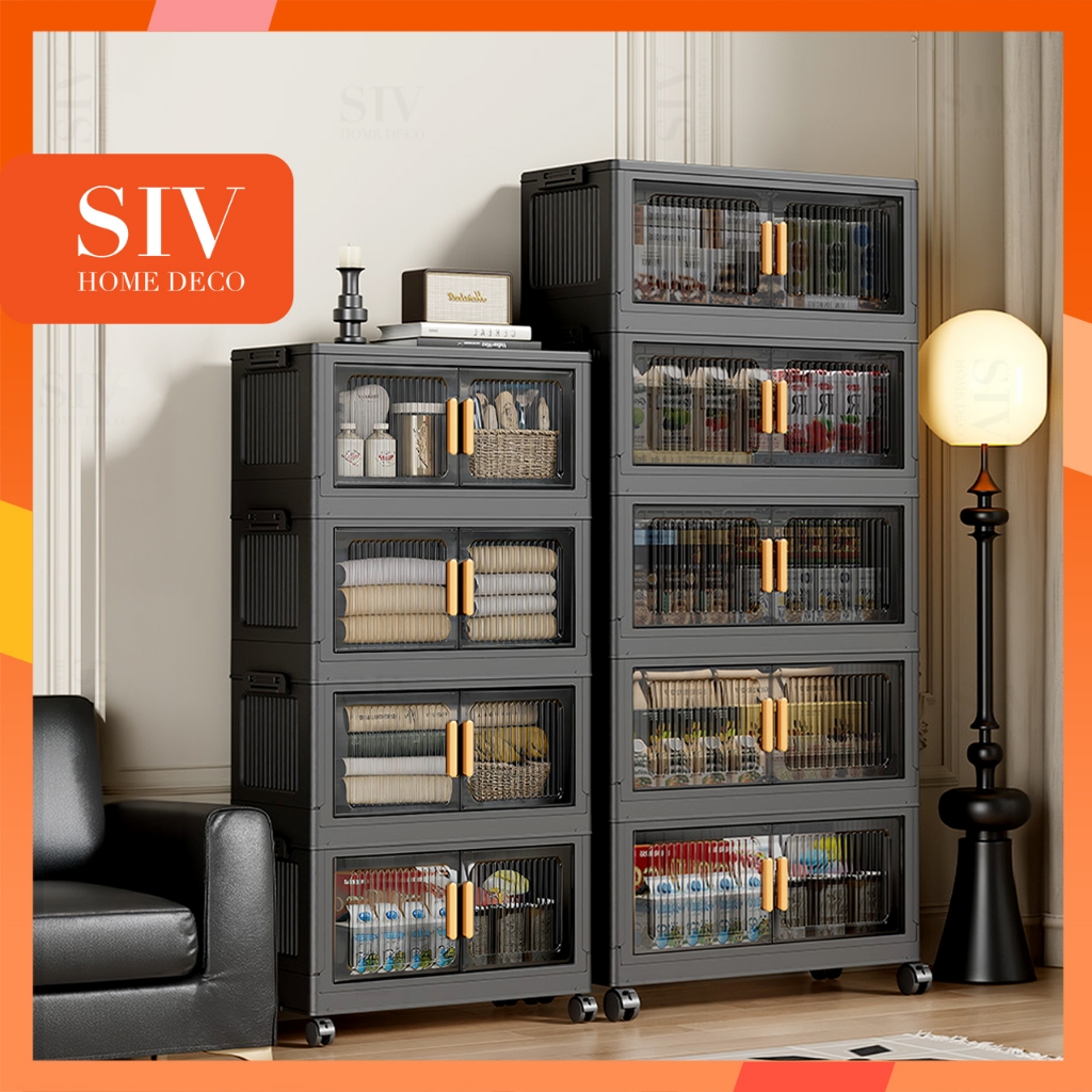SIV【màu đen】50-90CM Tủ lưu trữ có thể gập lại Tủ nhựa gấp Lắp đặt nhanh chóng