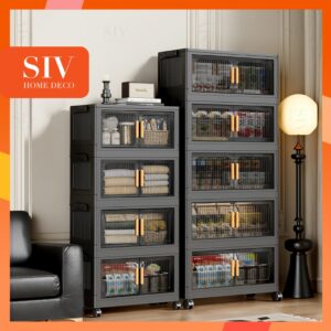 SIV【màu đen】50-90CM Tủ lưu trữ có thể gập lại Tủ nhựa gấp Lắp đặt nhanh chóng