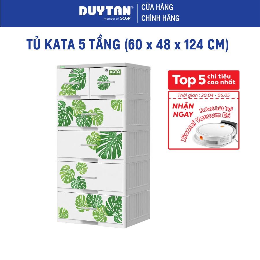 Tủ KATA 5 tầng DUY TÂN nhựa PP/ABS, bao gồm 4 hộc lớn và 2 hộc nhỏ, tủ quần áo đa năng, tiện lợi