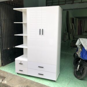 Tủ Quần Áo Kèm Kệ Trang Trí-[Hàng Chính Hãng]-cao 1m85 ngang 1m22 sâu48-Miễn Phí Ship HCM