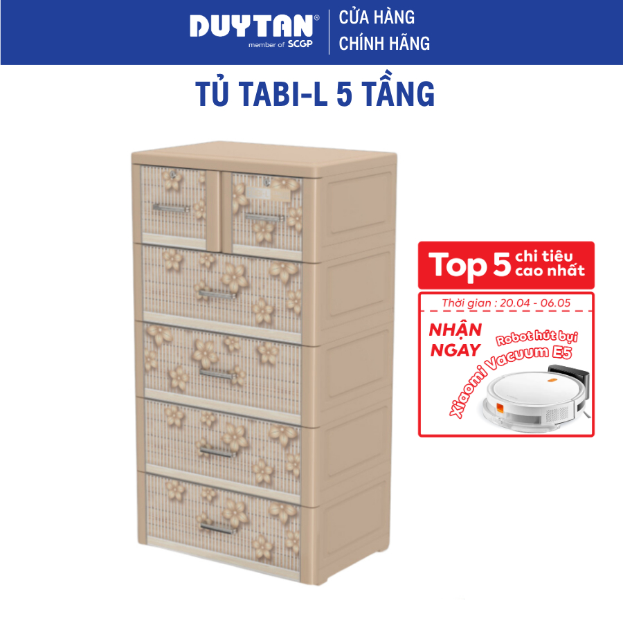 Tủ Tabi-L 5 tầng DUY TÂN nhựa PP/ABS, bao gồm 4 hộc lớn và 2 hộc nhỏ, tủ quần áo đa năng, tiện lợi