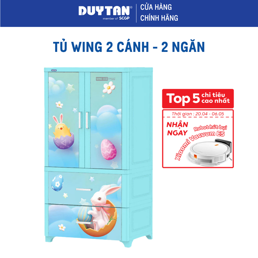 Tủ Wing 2C-2 ngăn DUY TÂN nhựa PP/ABS,tủ treo quần áo có 2 hộc dưới tủ quần áo tiện lợi TẶNG kèm móc