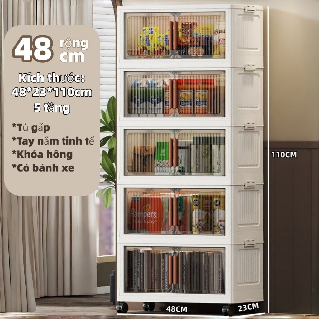 Tủ nhựa PP gấp gọn màu nâu trà - Thiết kế vân sọc sang trọng - Dung tích lớn, chống ẩm tốt
