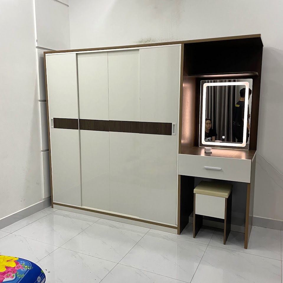 Tủ quần áo kích thước cao 1m8 ngang 2m2 kết hợp bàn trang điểm gương đèn led cảm ưng [ Hàng cao cấp ] Miễn phí giao hàng